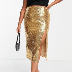 Midaxi Gold Sequin high split skirt